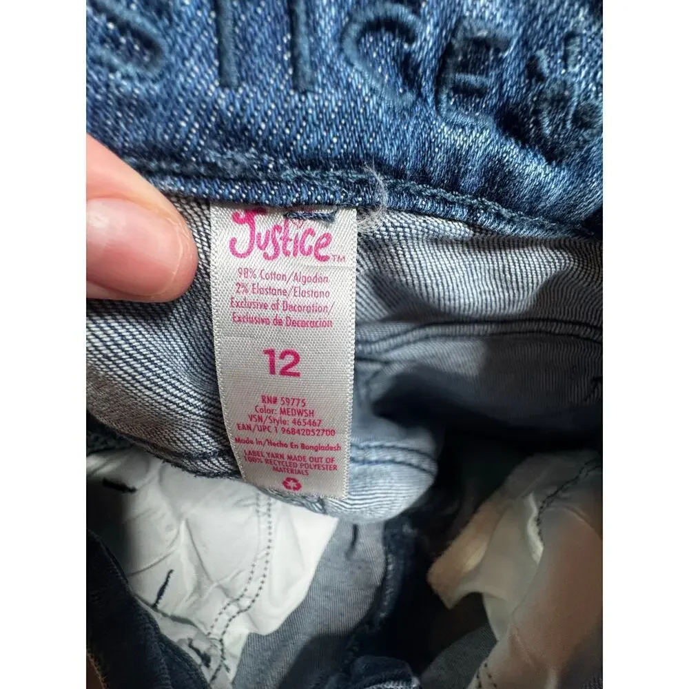 Justice Girls Jeans Size 12 Gray Wash Daisy Floral Patch Distressed